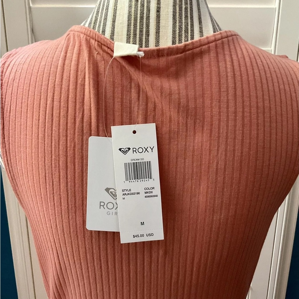 NWT Roxy Dream Do Buttoned Rib Knit Tank Dress Tawny Orange Size M Medium - Picture 6 of 11